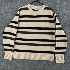 Wallace & Barnes Sweater Mens Medium Wool Knit Striped Crewneck Beige Preppy
